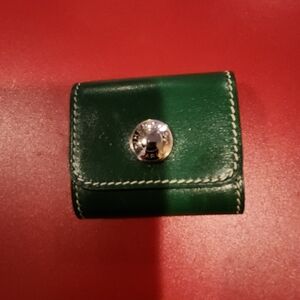 Hermès Green Leather Coin Pouch with Silver Snap